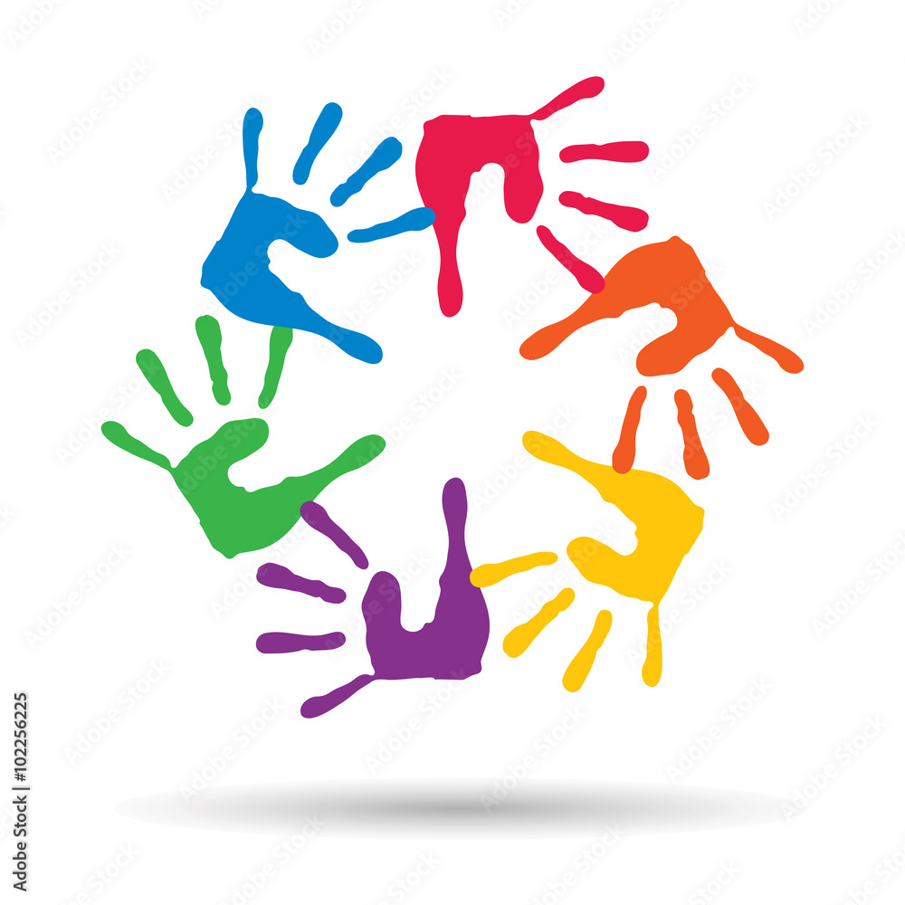 Sticker vector conceptual children painted hand print isolated