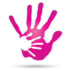 Fototapeta na wymiar Vector conceptual mother and child pink hand print isolated