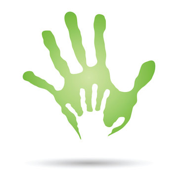 Vector conceptual mother and child green hand print isolated