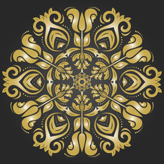 Damask floral pattern with oriental golden elements. Abstract traditional ornament