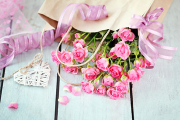 Beautiful romantic composition with flowers. St. Valentines Day background