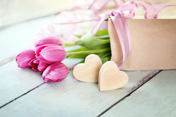 Beautiful romantic composition with flowers. St. Valentines Day background
