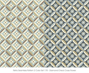 Retro Seamless Pattern 2 Color Set_178 Diamond Check Cross Flower
