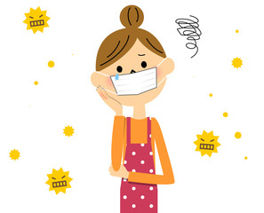 エプロンの女性　花粉