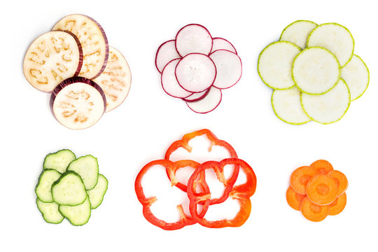 Set of sliced vegetables