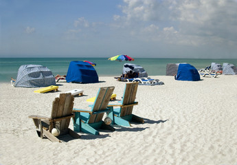 Beach chairs and cabanas on St. Pete Beach Florida.