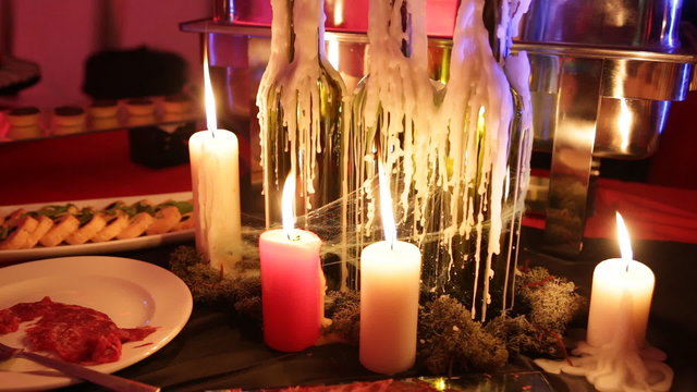 The festive table at the party, dedicated to Halloween
