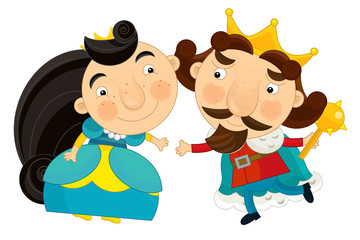 Cartoon king and queen smiling to each other - isolated character - illustration for the children