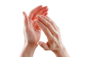 beautiful female hands isolated on white background applause
