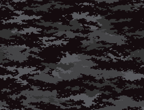 Digital pixel camouflage black seamless pattern