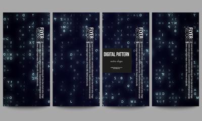 Set of modern flyers. Virtual reality, abstract technology background with blue symbols, vector illustration. © Raevsky Lab