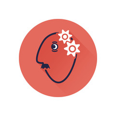 Mental health icon on red round with long shadow effect. 