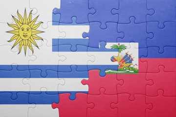 puzzle with the national flag of haiti and uruguay