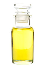 Sesame seed oil in glass vial over white background