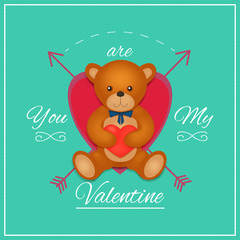 Valentines day card with teddy bear. Vector illustration
