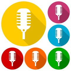Microphone Vector icons set with long shadow