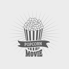 Popcorn movie logo design popcorn bucket. Vector illustration