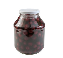Large glass of preserved cherries