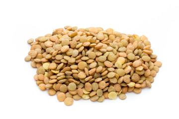  Lentils isolated on white background.Macro shot