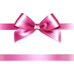 Shiny pink satin ribbon on white background