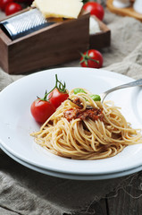 Italian pasta bolognese with meat and tomato