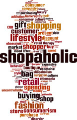 Obraz premium Shopaholic word cloud concept. Vector illustration