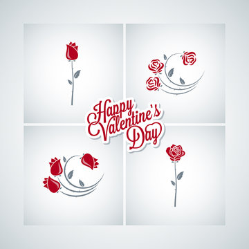 valentines day rose set design vector background