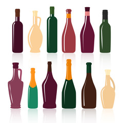 Set of silhouettes of wine bottles on a white background . Vecto