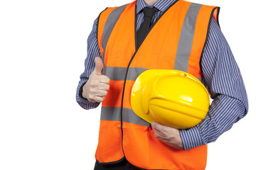 Building Surveyor in orange visibility vest giving the thumbs up