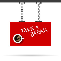 cup of coffee illustration on red signboard