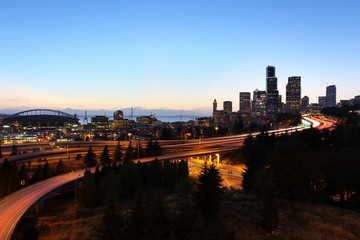 Fototapeta na wymiar Seattle Cityscape at Dust, Washington