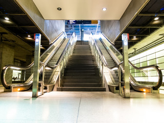 Double escalators in an indoor mall or building