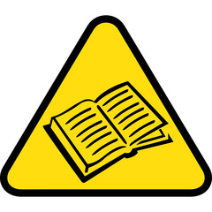 Board yellow triangle signage, book, magazine, reading