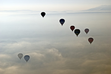 Hot Air Ballons flying on the sky of Cappadocia.Turkey.