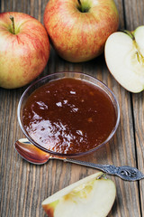 Apple jam in a saucer, closeup