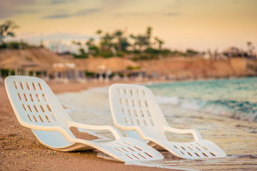 Landscape of Two Lonely beachchairs near the sea