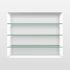 Vector Empty Glass Shelf Shelves Isolated on Wall Background