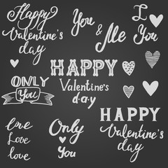 Valentines day chalk calligraphy lettering set
