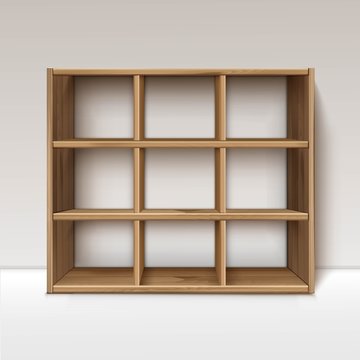 Vector Empty Wooden Wood Shelf Shelves Isolated on Wall Background