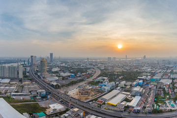 Naklejka na ściany i meble Bangkok Cityscape, Business district with high building at dusk