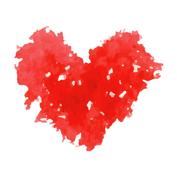 Watercolor vector red heart.