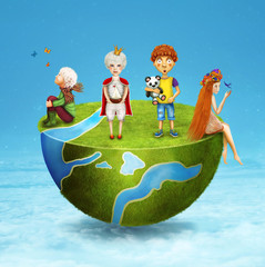 Illustration of  children on half of the globe.