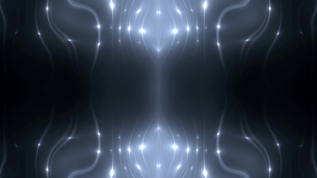 Fractal grey kaleidoscopic background with brilliant particles. Disco spectrum lights concert spot bulb.