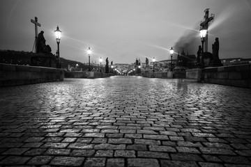 Charles Bridge in Prague at dawn Czech Republic