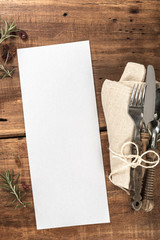 Rustic Wooden Restaurant Table with Blank Menu
