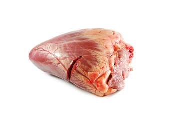 Raw fresh beef heart isolated against white background