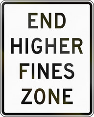United States MUTCD road sign - Higher fines zone ends