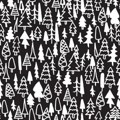 Seamless pattern hand drawn pine forest