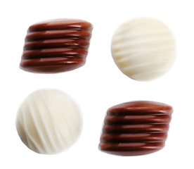 Assorted chocolate candies, isolated on white