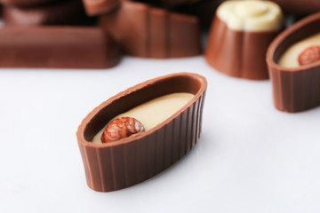 Assorted chocolate candies, close up